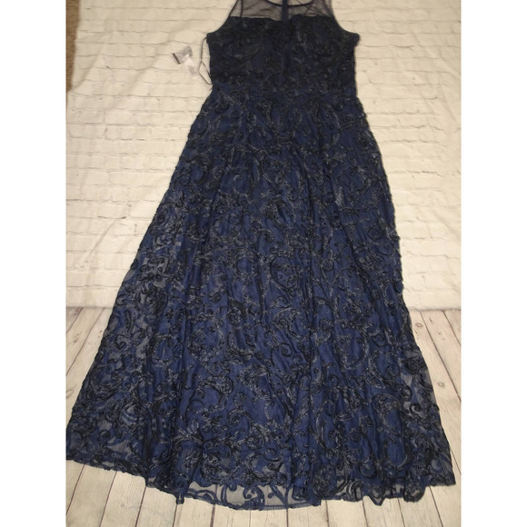Alex Evenings Women's  Navy Illusion Crew Neck Long Embroidered Dress, Sz 16 - Picture 9 of 10